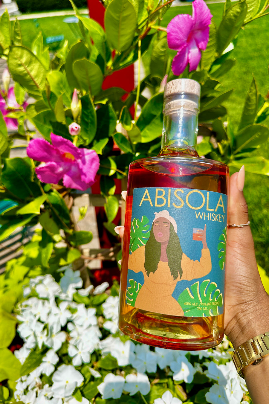 Abisola Whiskey bottle outdoors